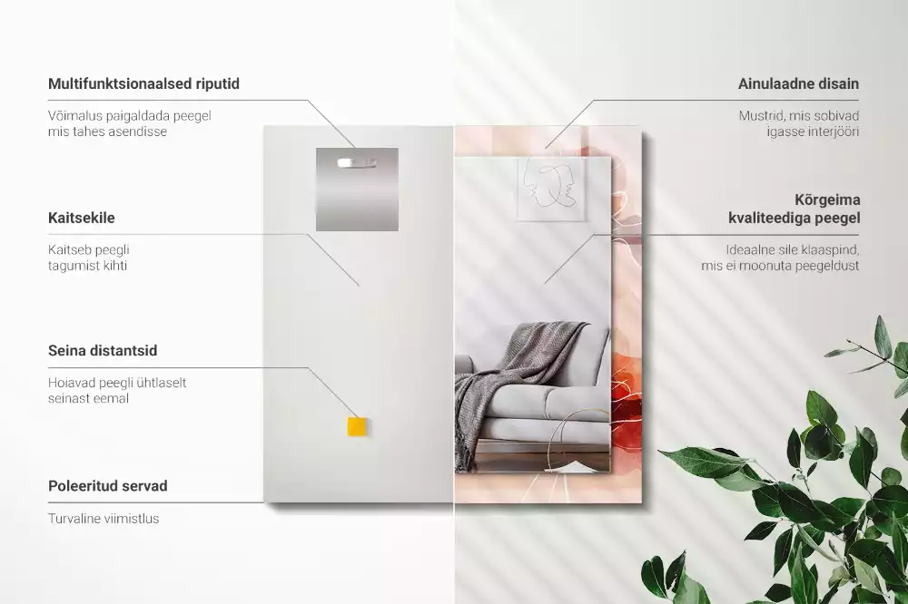 Rechthoekige spiegel lijst met print Abstracte bloemenpatronen