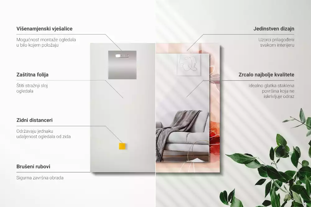 Rechthoekige spiegel lijst met print Abstracte bloemenpatronen