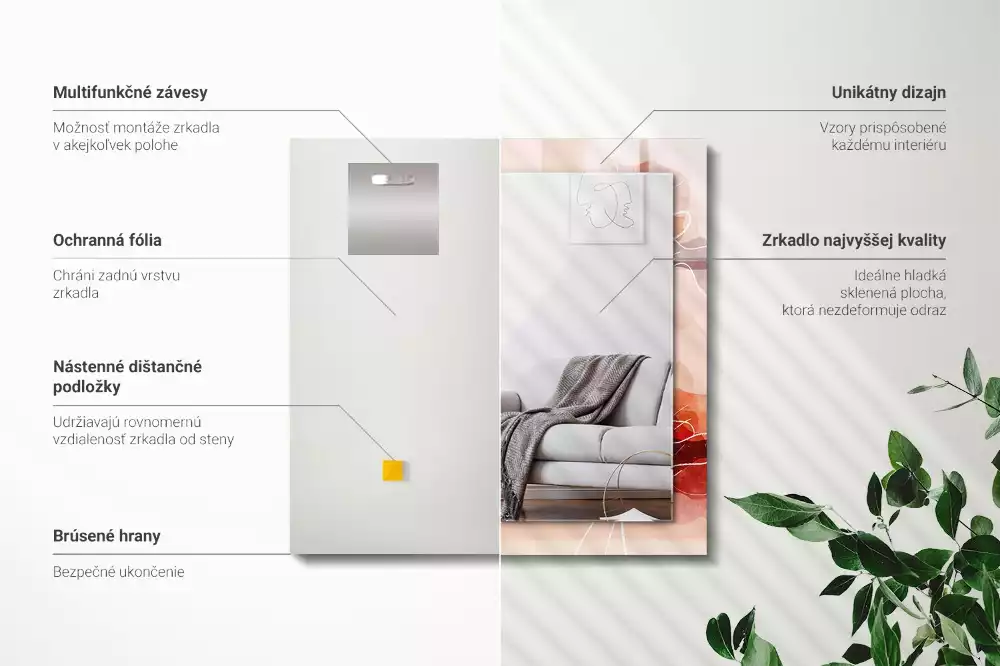 Rechthoekige spiegel lijst met print Abstracte bloemenpatronen