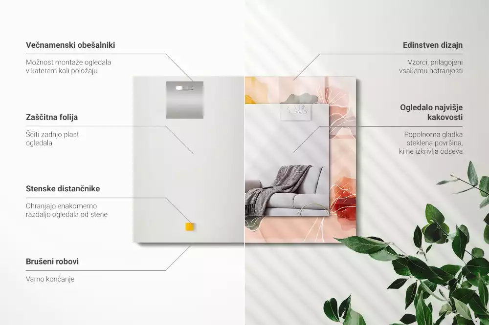 Rechthoekige spiegel lijst met print Abstracte bloemenpatronen