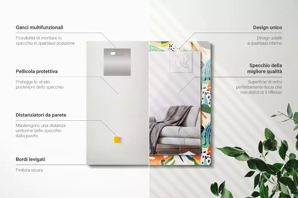 Bedrukte rechthoekige spiegel Kleurrijk bladerenpatroon