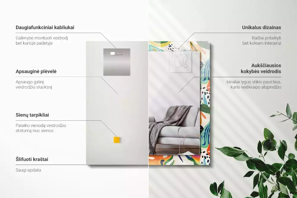 Bedrukte rechthoekige spiegel Kleurrijk bladerenpatroon