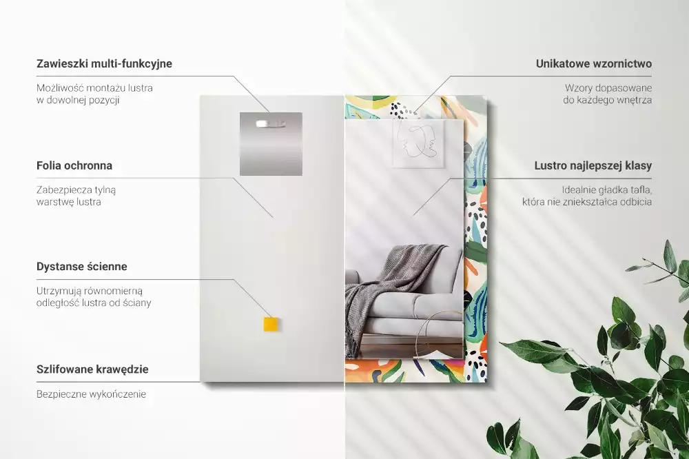 Bedrukte rechthoekige spiegel Kleurrijk bladerenpatroon