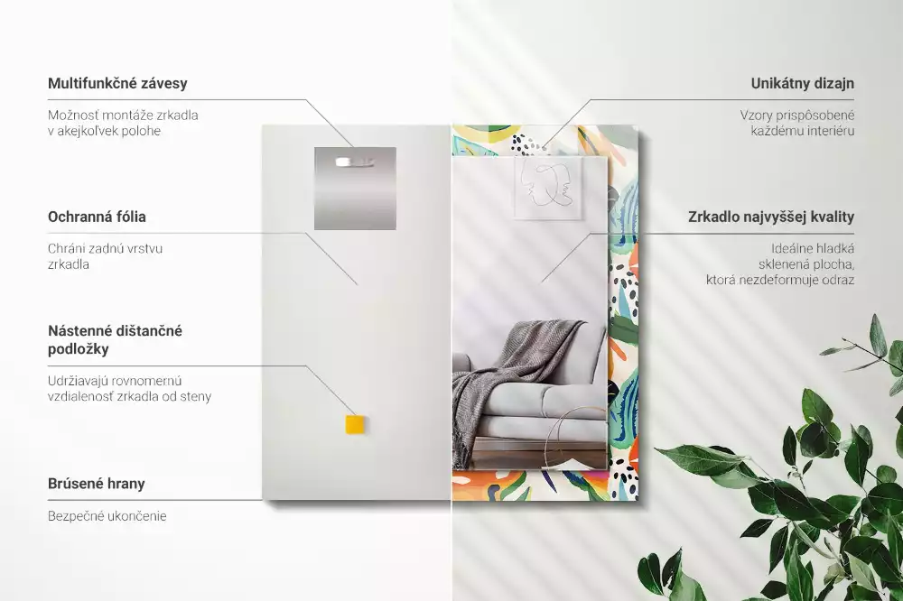 Bedrukte rechthoekige spiegel Kleurrijk bladerenpatroon