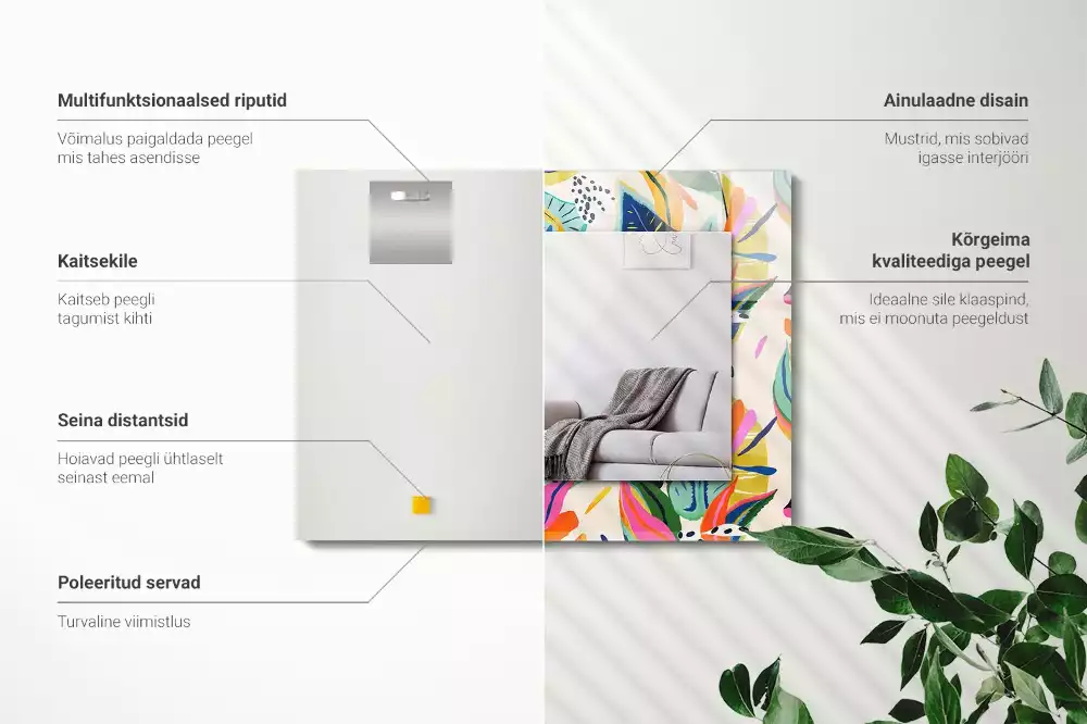 Bedrukte rechthoekige spiegel Kleurrijk bladerenpatroon