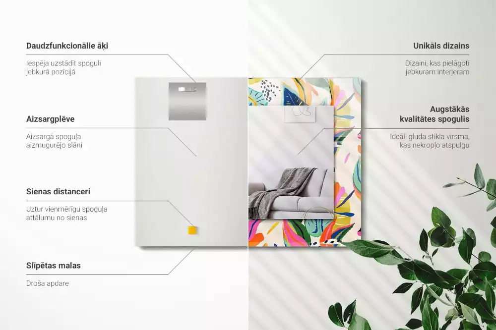 Bedrukte rechthoekige spiegel Kleurrijk bladerenpatroon