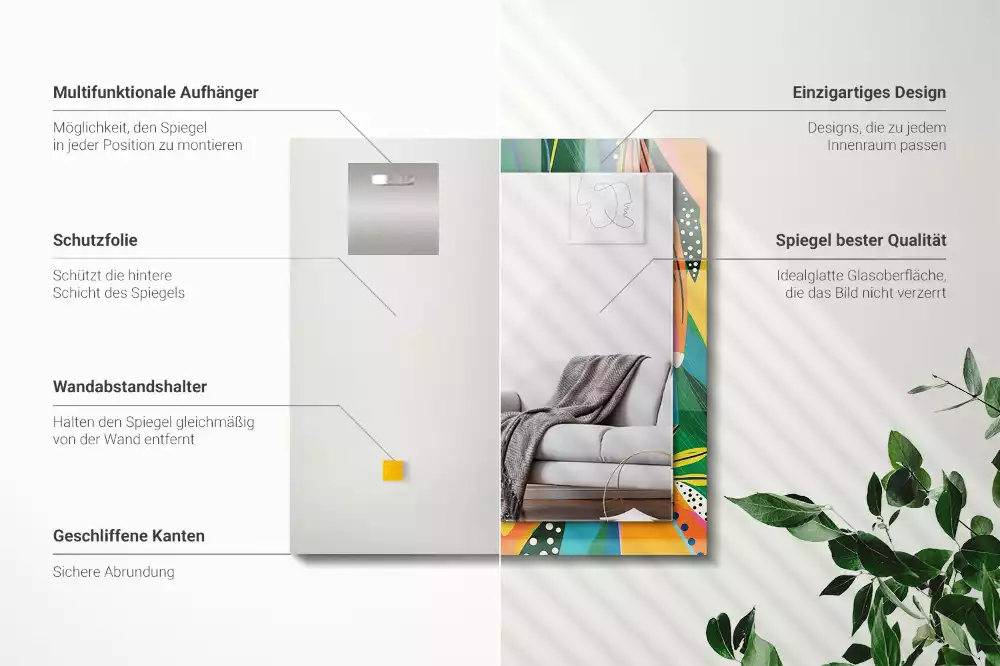 Rechthoekige spiegel met bedrukte lijst Kleurrijk abstract patroon