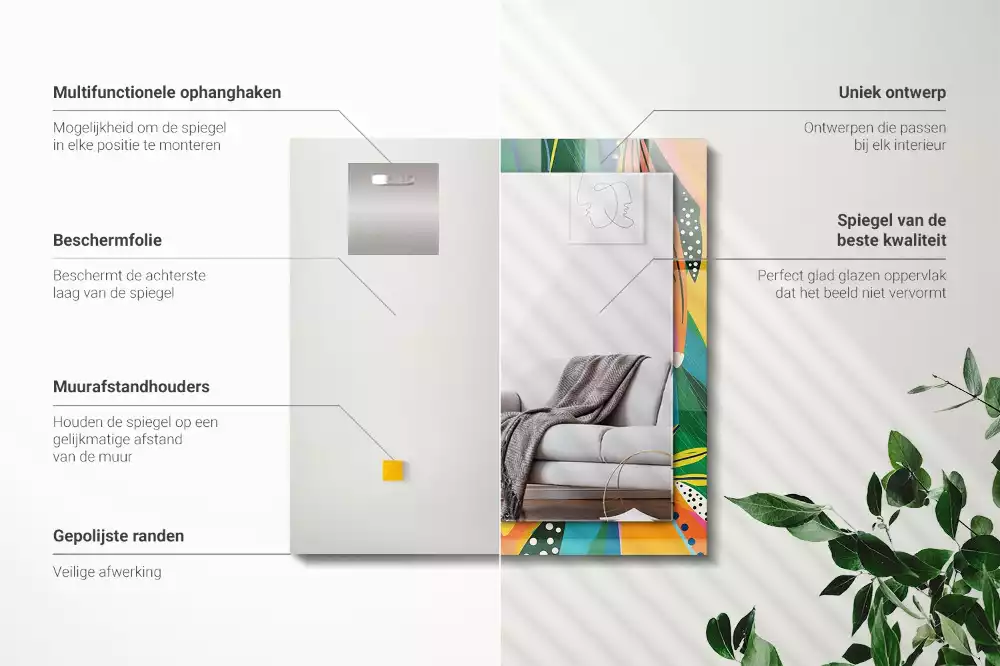Rechthoekige spiegel met bedrukte lijst Kleurrijk abstract patroon