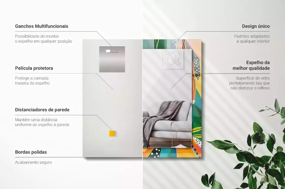 Rechthoekige spiegel met bedrukte lijst Kleurrijk abstract patroon