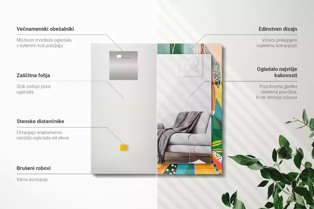 Rechthoekige spiegel met bedrukte lijst Kleurrijk abstract patroon