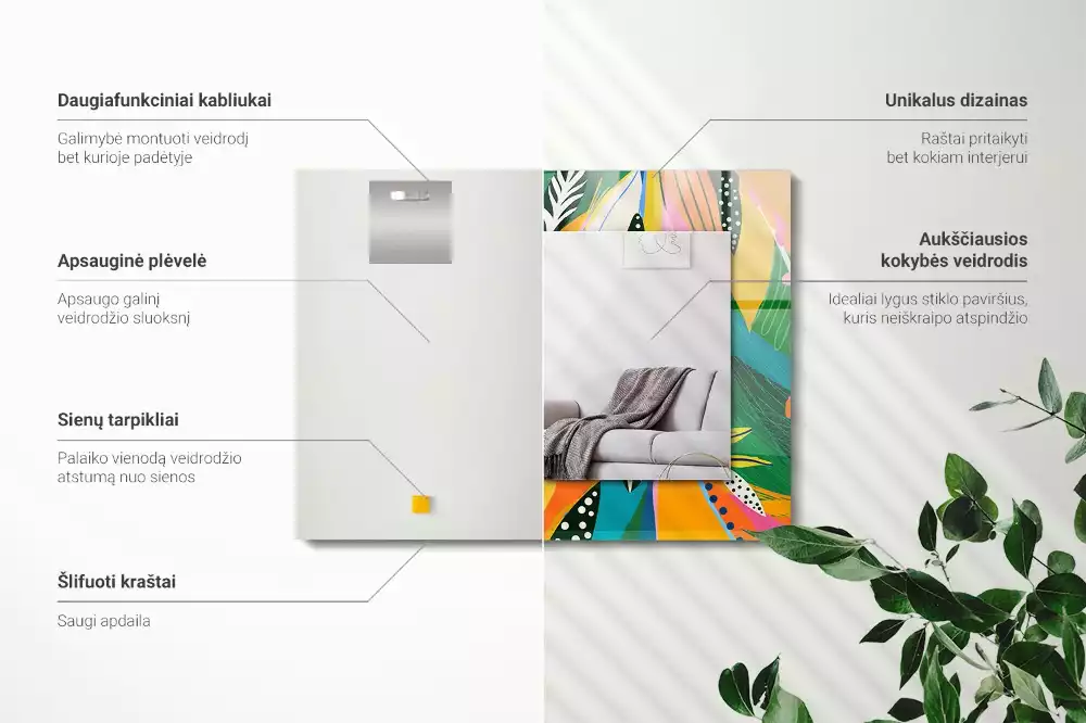 Rechthoekige spiegel met bedrukte lijst Kleurrijk abstract patroon