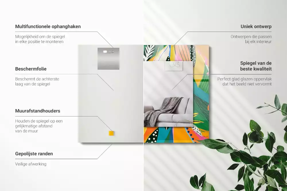 Rechthoekige spiegel met bedrukte lijst Kleurrijk abstract patroon