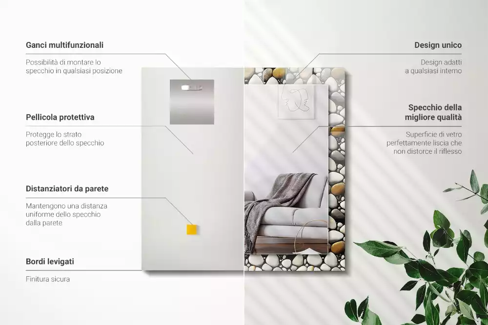 Rechthoekige spiegel lijst met print Stenen patroon textuur