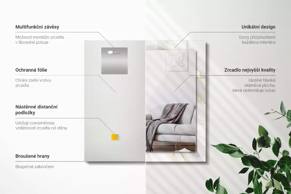 Bedrukte rechthoekige spiegel Grijs marmer