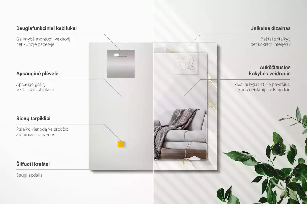 Bedrukte rechthoekige spiegel Grijs marmer