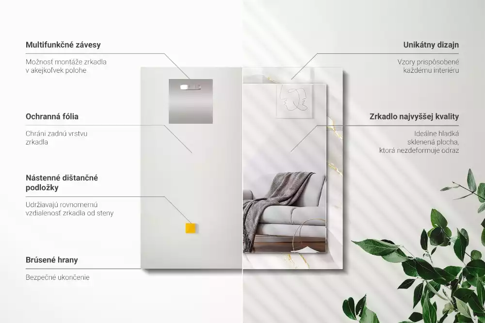 Bedrukte rechthoekige spiegel Grijs marmer