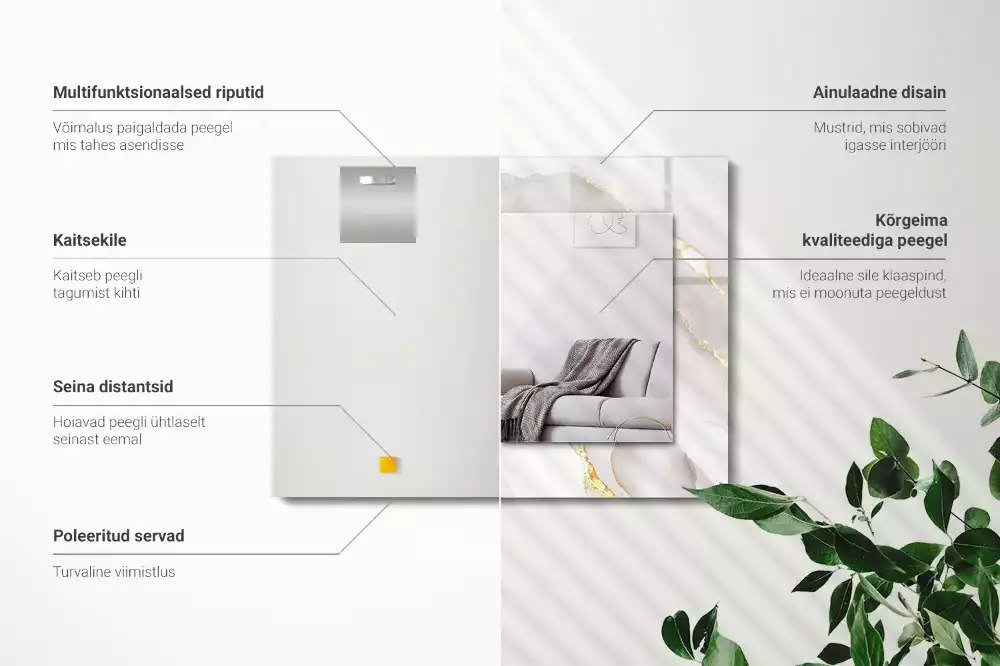 Bedrukte rechthoekige spiegel Grijs marmer