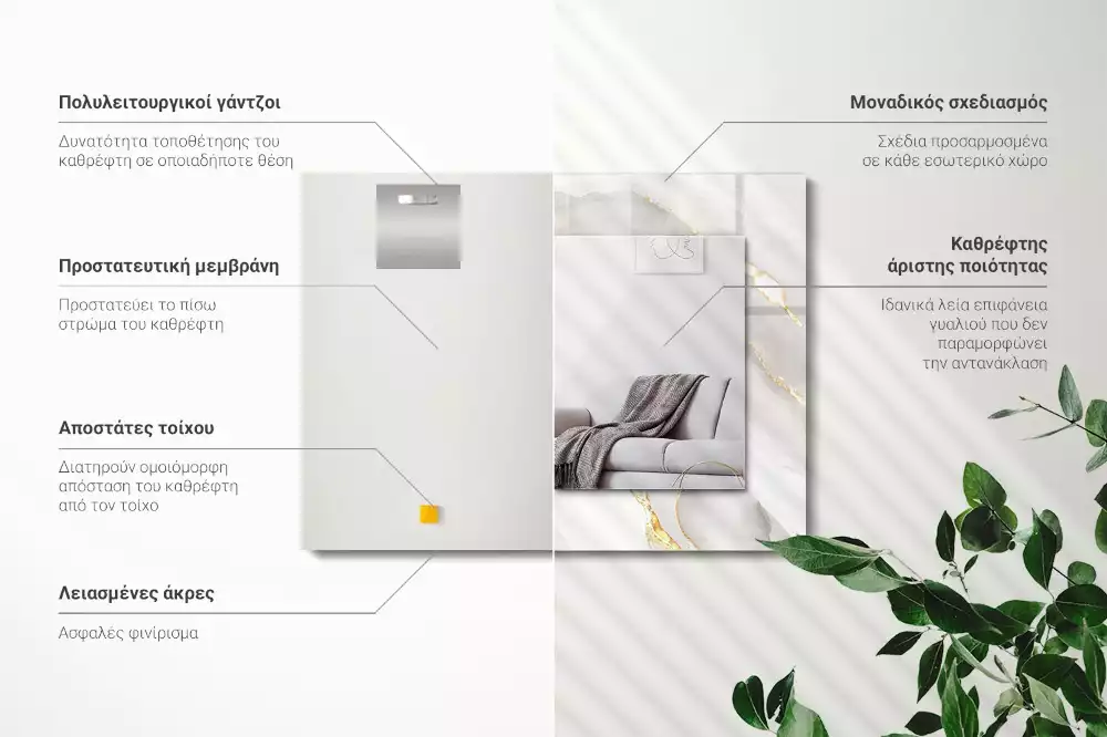 Bedrukte rechthoekige spiegel Grijs marmer