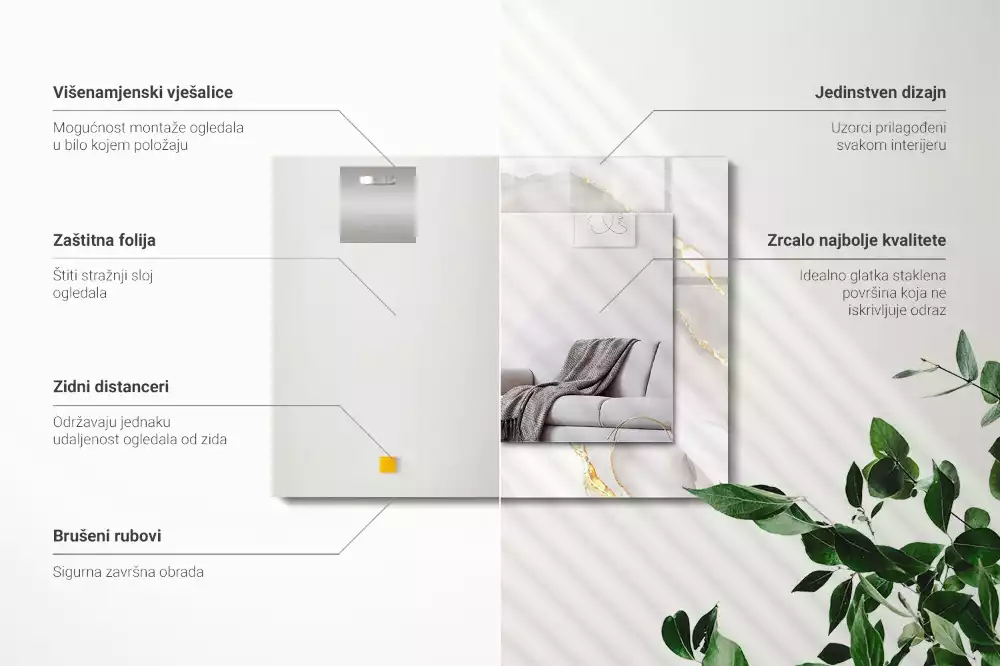 Bedrukte rechthoekige spiegel Grijs marmer