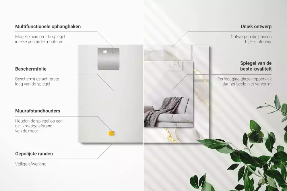 Bedrukte rechthoekige spiegel Grijs marmer