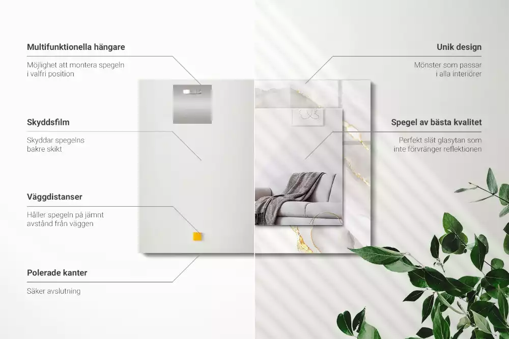 Bedrukte rechthoekige spiegel Grijs marmer