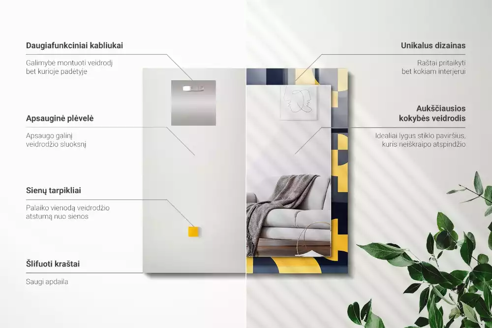 Rechthoekige spiegel met bedrukte lijst Abstract geometrisch patroon