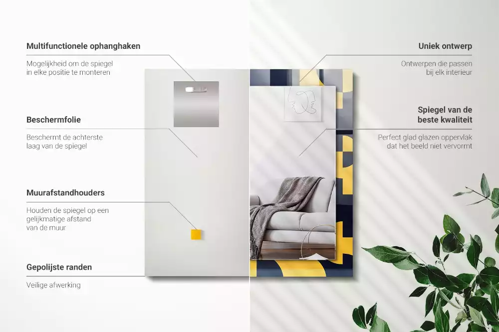 Rechthoekige spiegel met bedrukte lijst Abstract geometrisch patroon