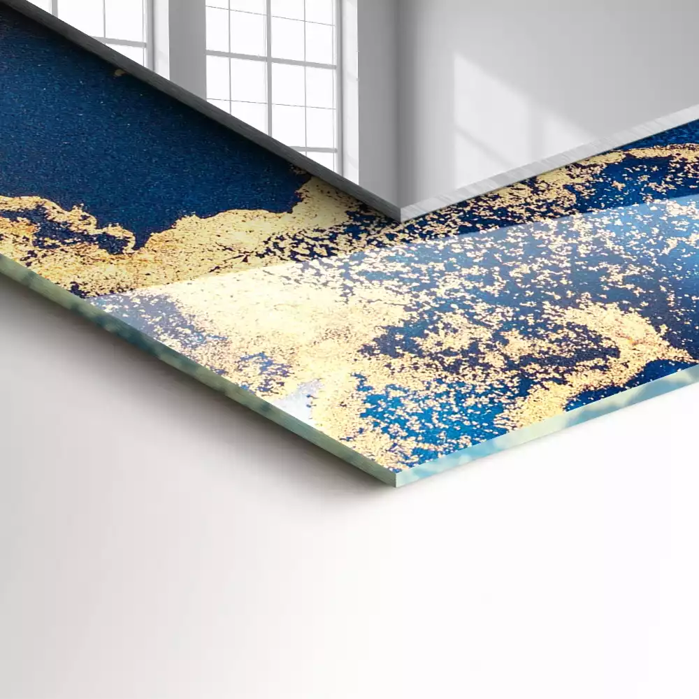 Rechthoekige spiegel lijst met print Abstracte plastische kunst