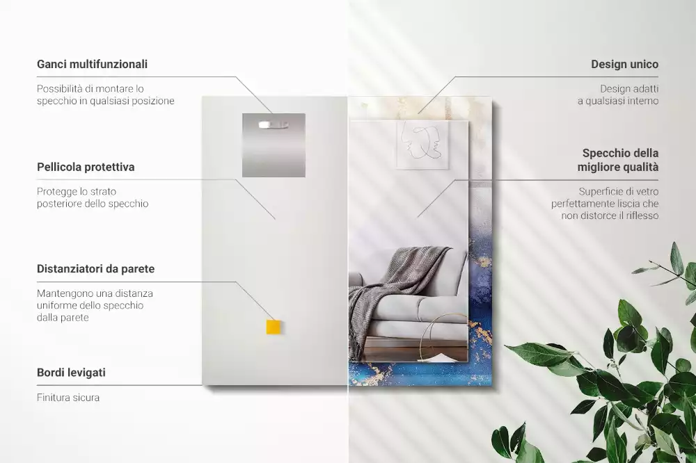 Rechthoekige spiegel lijst met print Abstracte plastische kunst