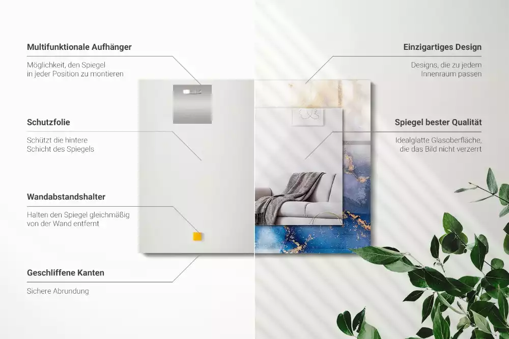 Rechthoekige spiegel lijst met print Abstracte plastische kunst