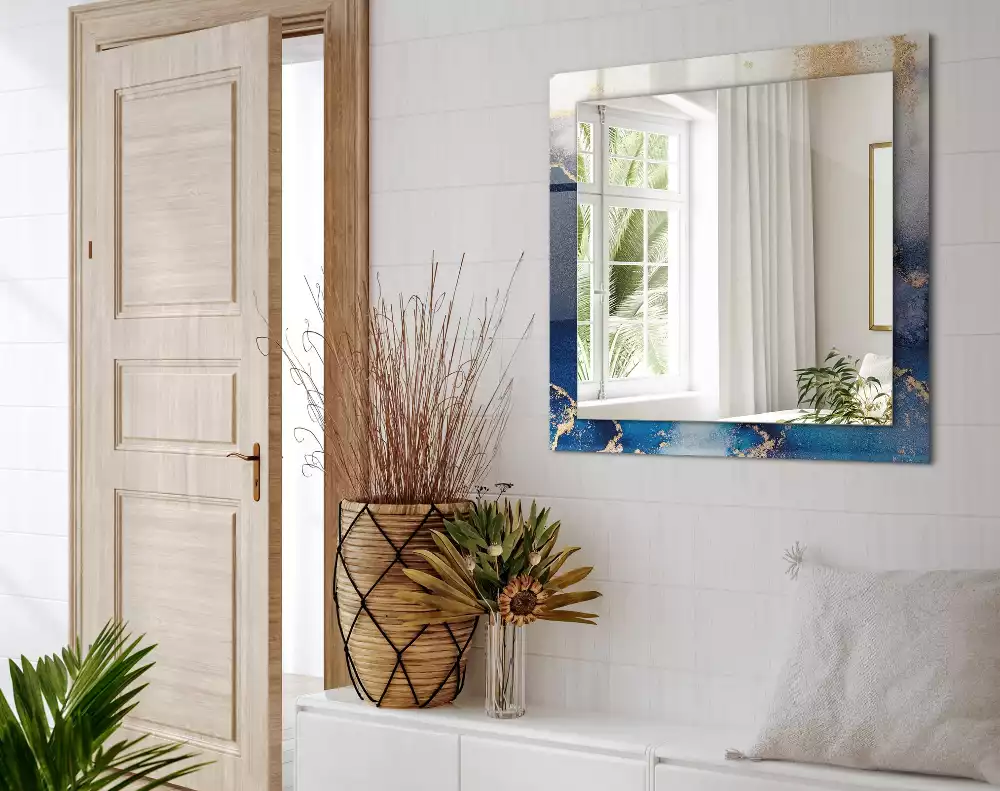 Rechthoekige spiegel lijst met print Abstracte plastische kunst