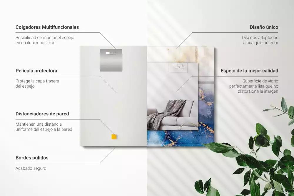 Rechthoekige spiegel lijst met print Abstracte plastische kunst