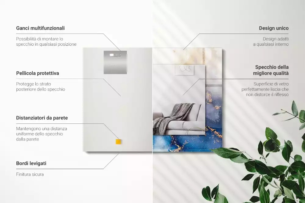 Rechthoekige spiegel lijst met print Abstracte plastische kunst