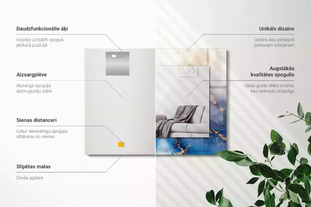 Rechthoekige spiegel lijst met print Abstracte plastische kunst