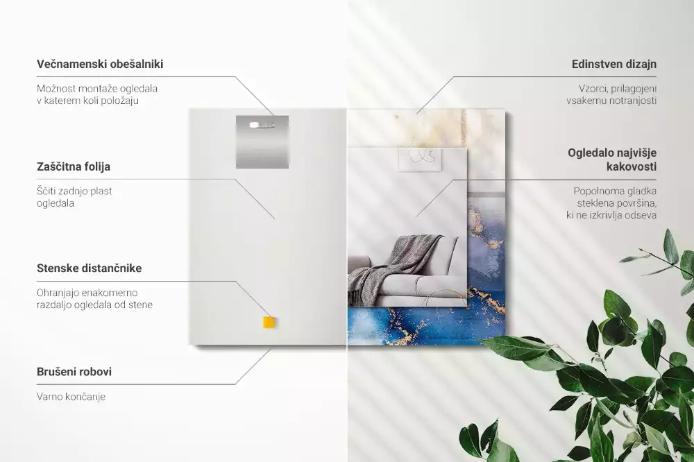 Rechthoekige spiegel lijst met print Abstracte plastische kunst