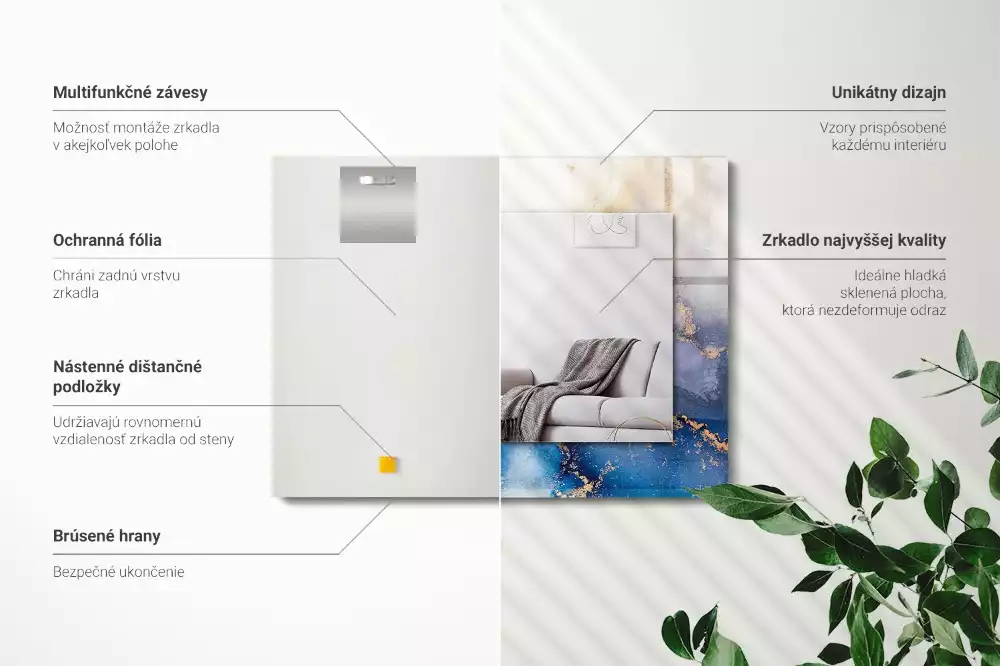 Rechthoekige spiegel lijst met print Abstracte plastische kunst