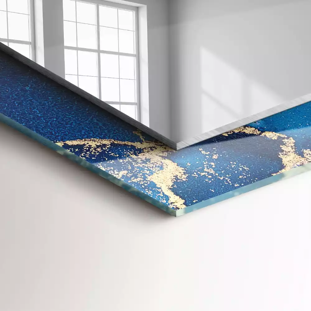 Rechthoekige spiegel lijst met print Abstracte plastische kunst