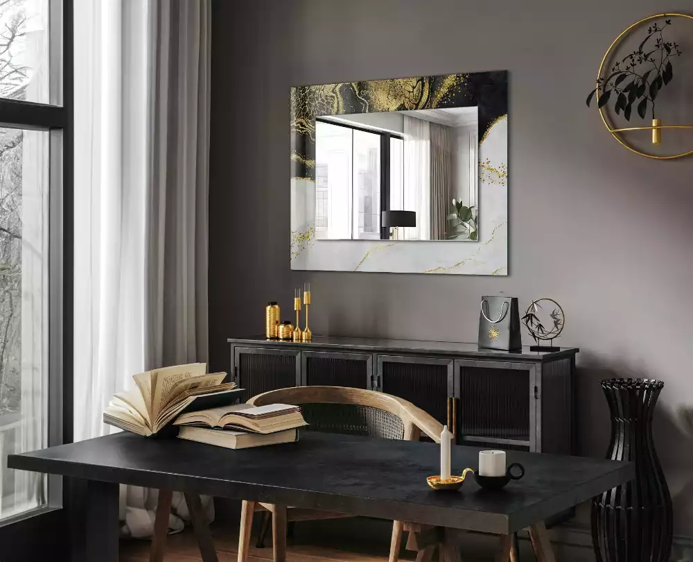 Bedrukte rechthoekige spiegel Abstracte gouden kunst