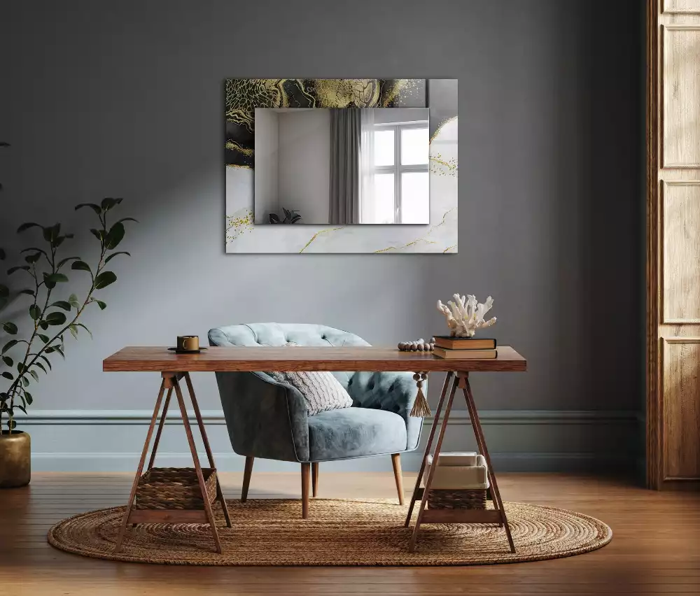 Bedrukte rechthoekige spiegel Abstracte gouden kunst