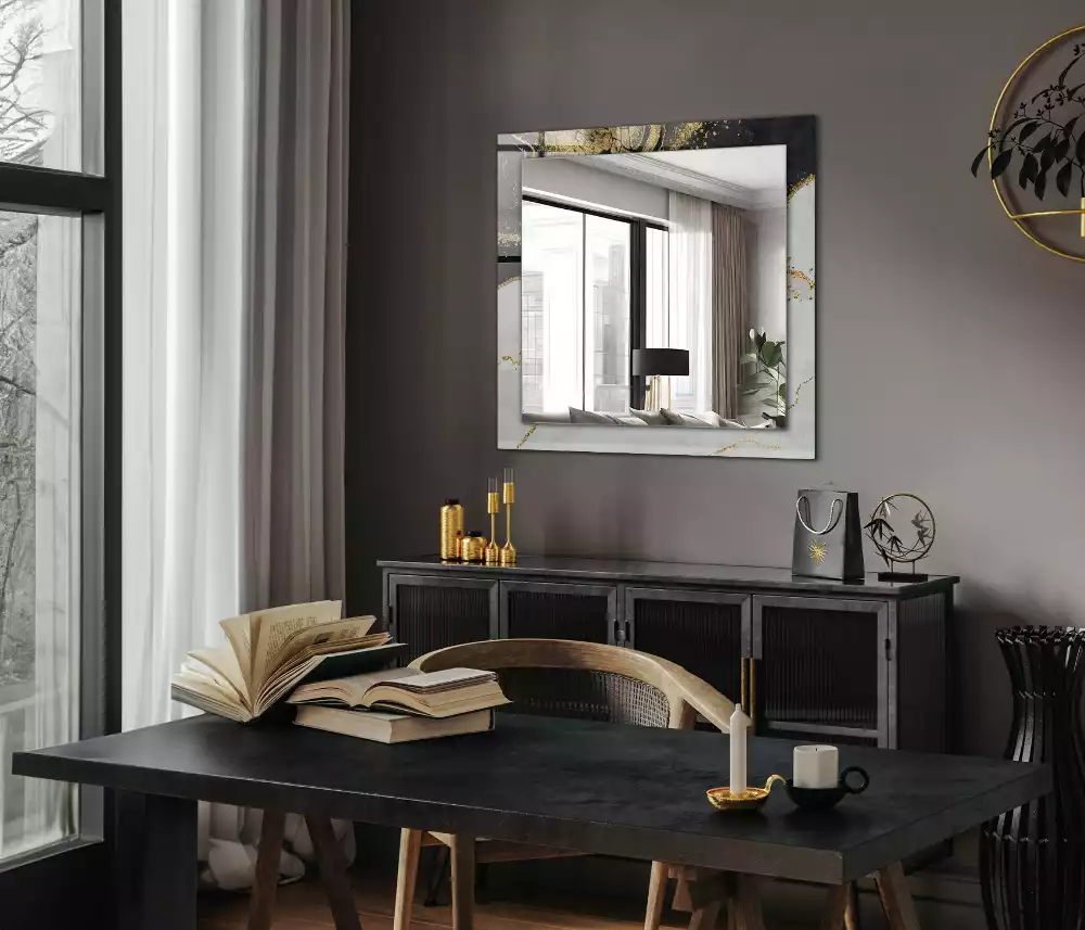 Bedrukte rechthoekige spiegel Abstracte gouden kunst