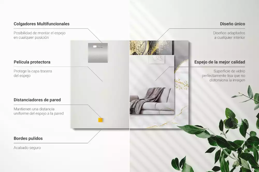 Bedrukte rechthoekige spiegel Abstracte gouden kunst