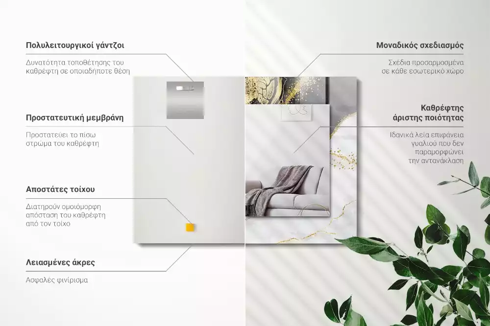 Bedrukte rechthoekige spiegel Abstracte gouden kunst