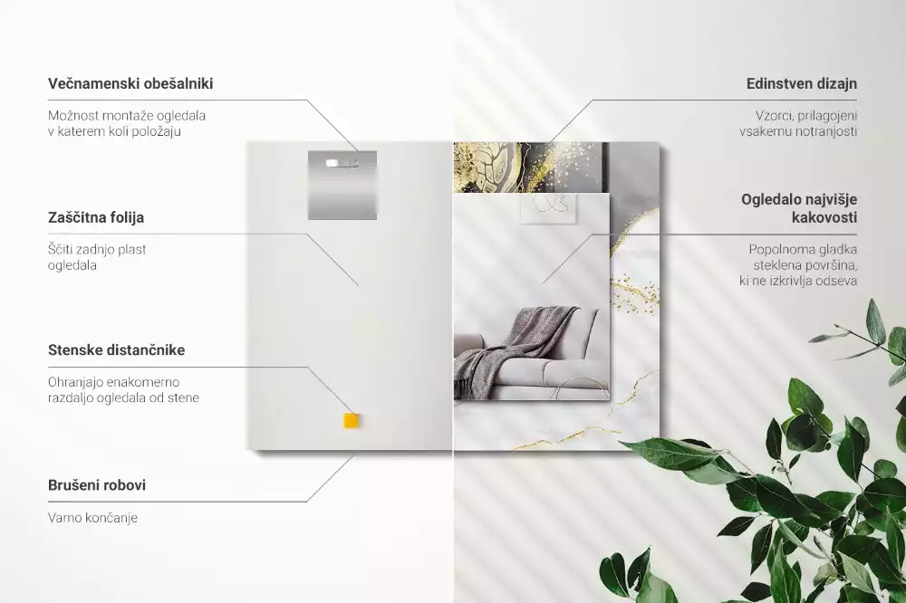 Bedrukte rechthoekige spiegel Abstracte gouden kunst