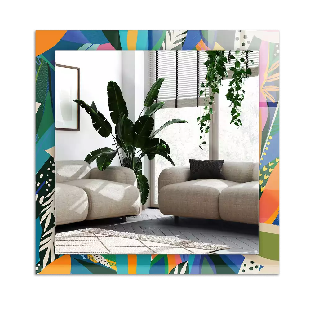 Rechthoekige spiegel met bedrukte lijst Kleurrijke abstracte bloemen