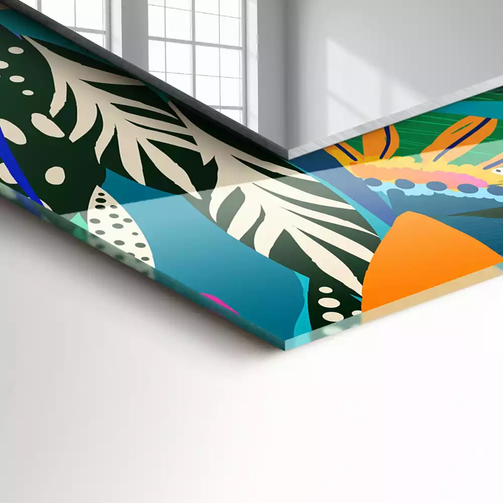 Rechthoekige spiegel met bedrukte lijst Kleurrijke abstracte bloemen