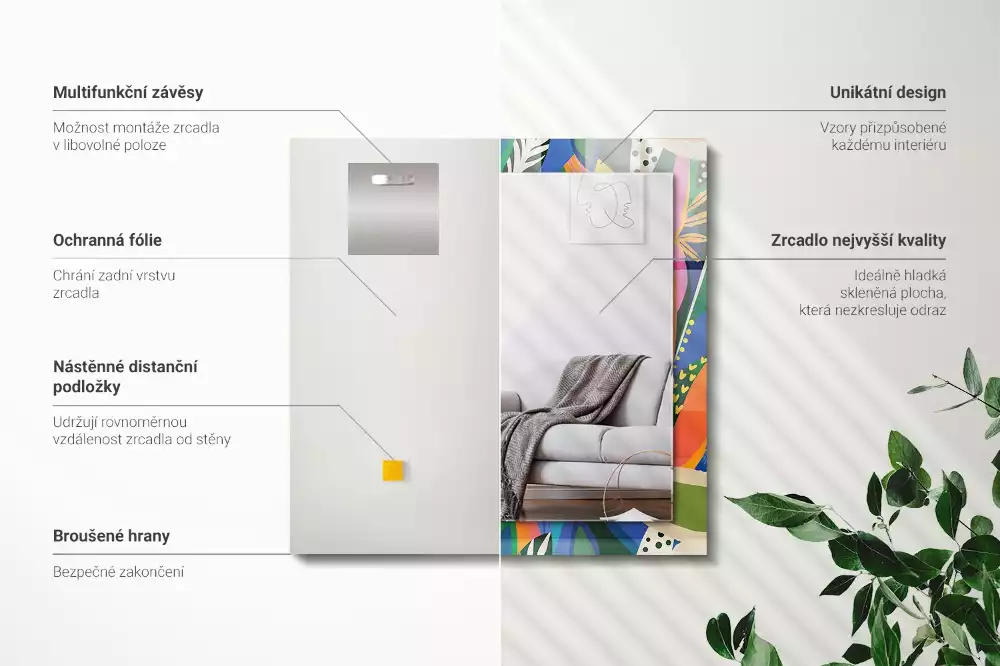 Rechthoekige spiegel met bedrukte lijst Kleurrijke abstracte bloemen