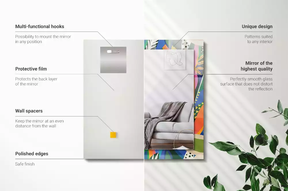 Rechthoekige spiegel met bedrukte lijst Kleurrijke abstracte bloemen