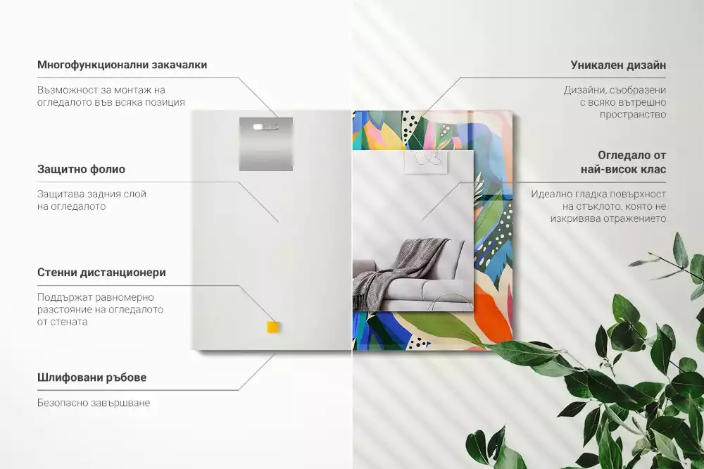 Rechthoekige spiegel met bedrukte lijst Kleurrijke abstracte bloemen