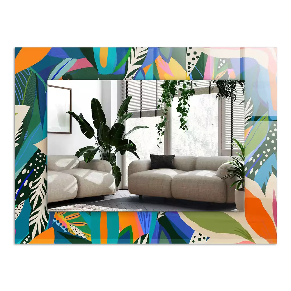 Rechthoekige spiegel met bedrukte lijst Kleurrijke abstracte bloemen