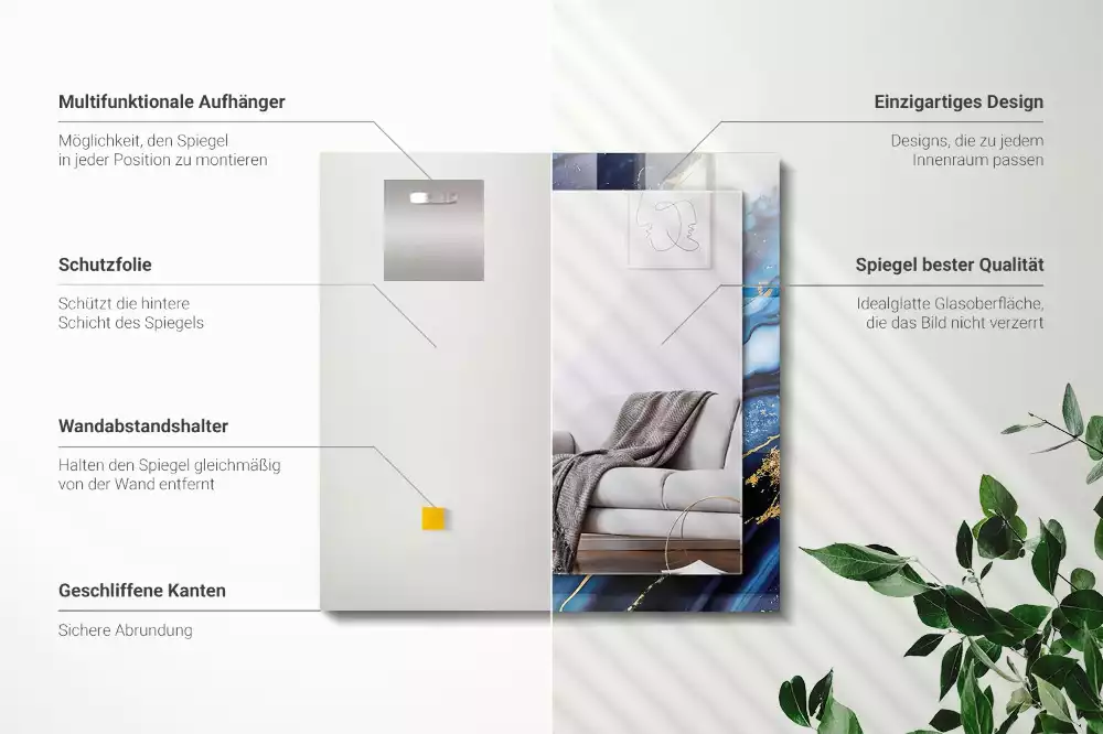 Rechthoekige spiegel met decoratie Abstracte marmeren kunst